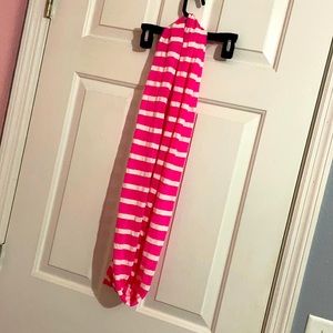 Pink and white striped scarf
